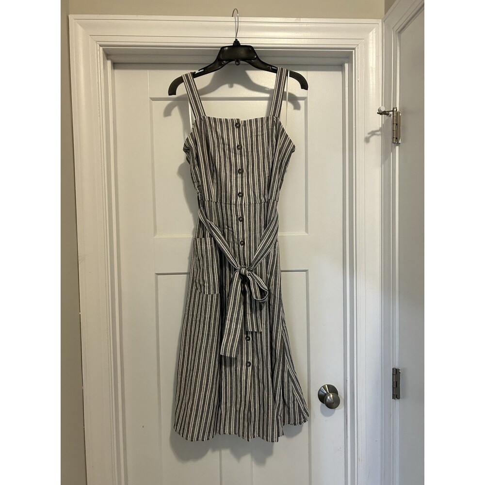 V by Violet Weekend Striped Chambray Button Down A-line midi Dress size Large